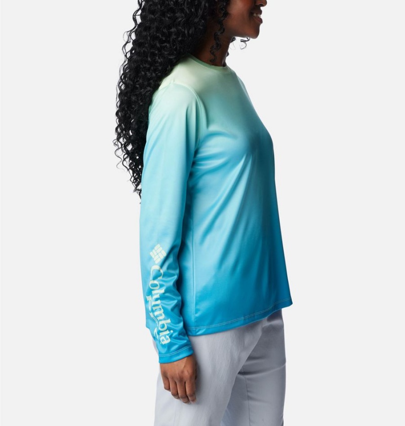 Columbia PFG Tidal Isle Rise Fade Long Sleeve Women's T-Shirt Blue | EIXPDA-470