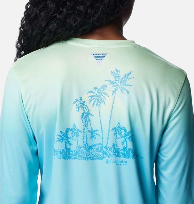 Columbia PFG Tidal Isle Rise Fade Long Sleeve Women's T-Shirt Blue | EIXPDA-470