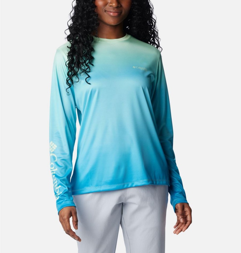 Columbia PFG Tidal Isle Rise Fade Long Sleeve Women\'s T-Shirt Blue | EIXPDA-470