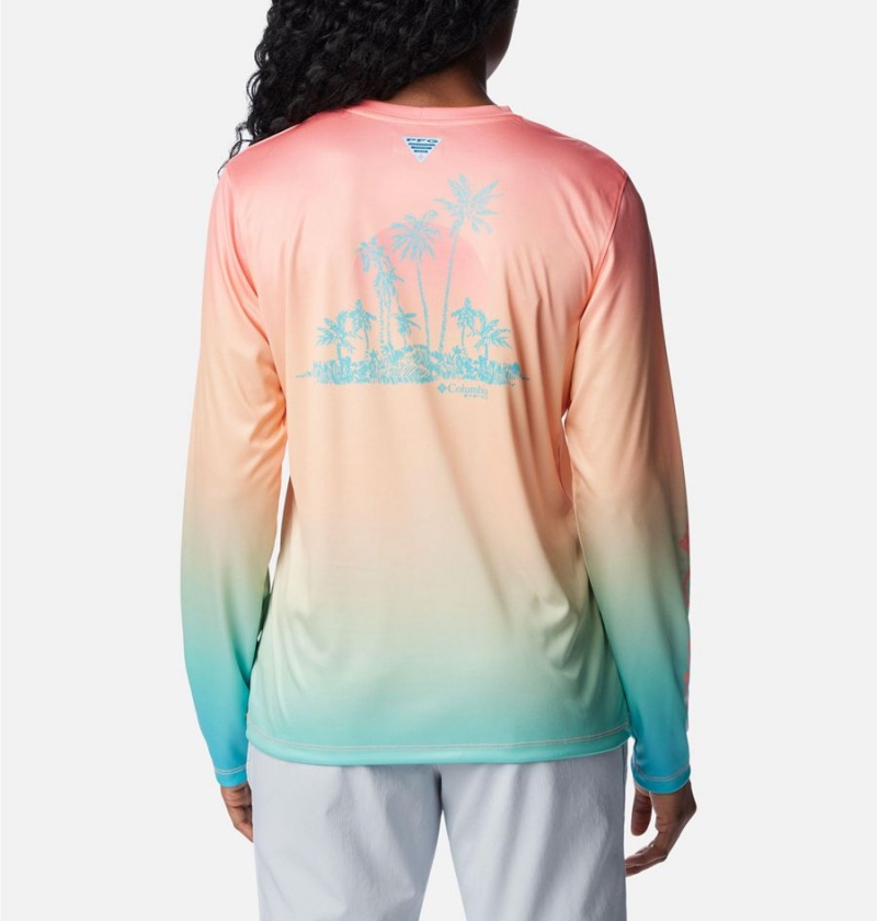 Columbia PFG Tidal Isle Rise Fade Long Sleeve Women's T-Shirt Coral | RIOYGK-049