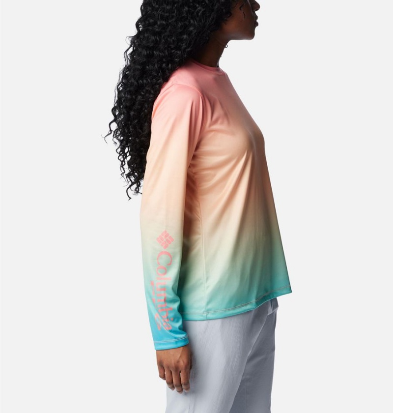 Columbia PFG Tidal Isle Rise Fade Long Sleeve Women's T-Shirt Coral | RIOYGK-049