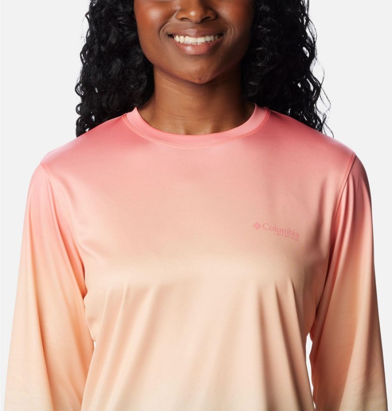 Columbia PFG Tidal Isle Rise Fade Long Sleeve Women's T-Shirt Coral | RIOYGK-049