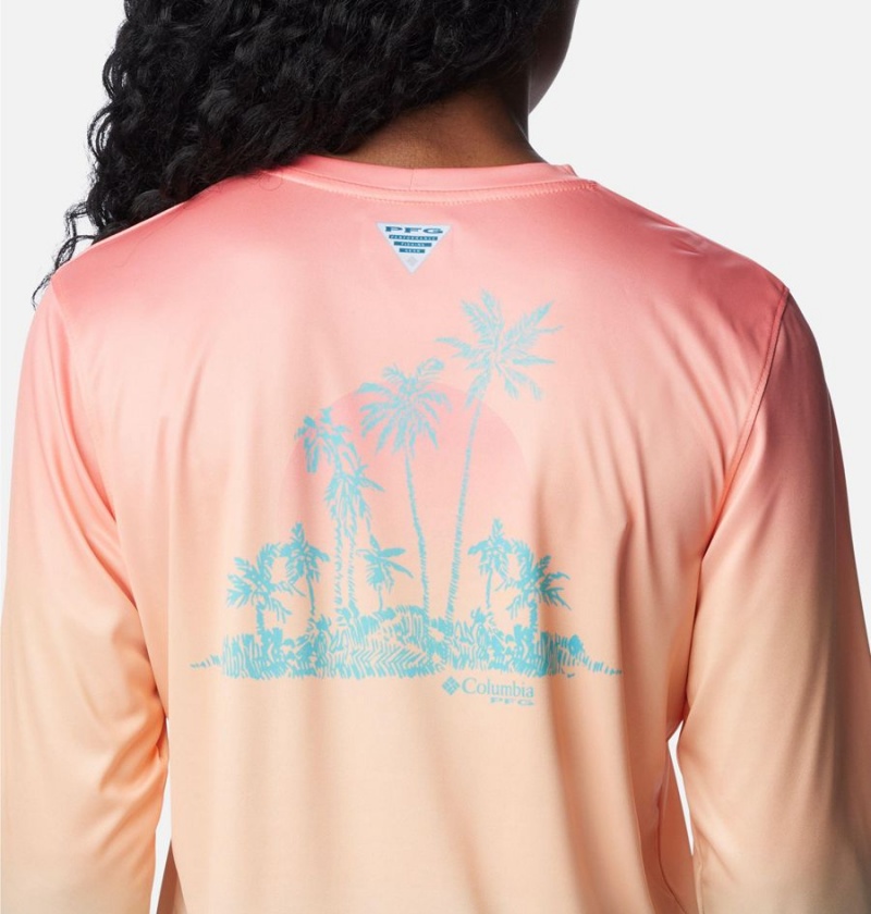 Columbia PFG Tidal Isle Rise Fade Long Sleeve Women's T-Shirt Coral | RIOYGK-049