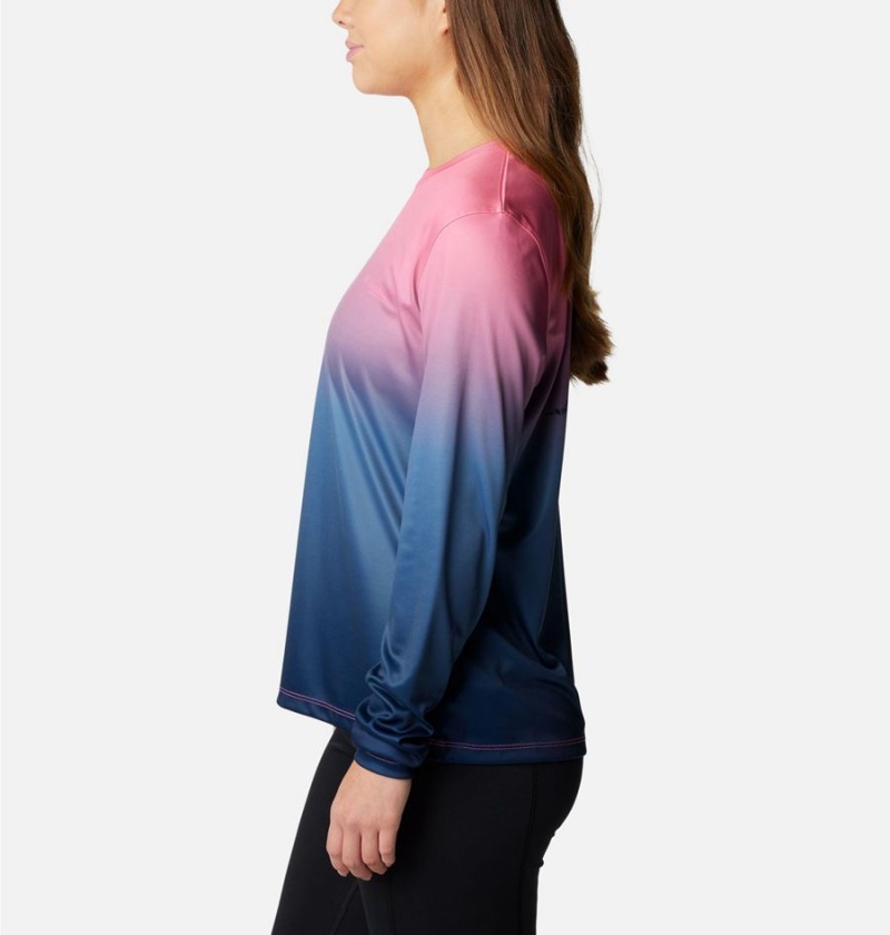 Columbia PFG Tidal Isle Rise Fade Long Sleeve Women's T-Shirt Blue | GASNMZ-179