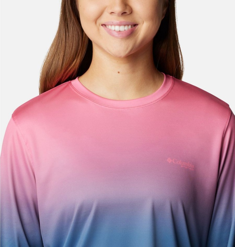Columbia PFG Tidal Isle Rise Fade Long Sleeve Women's T-Shirt Blue | GASNMZ-179