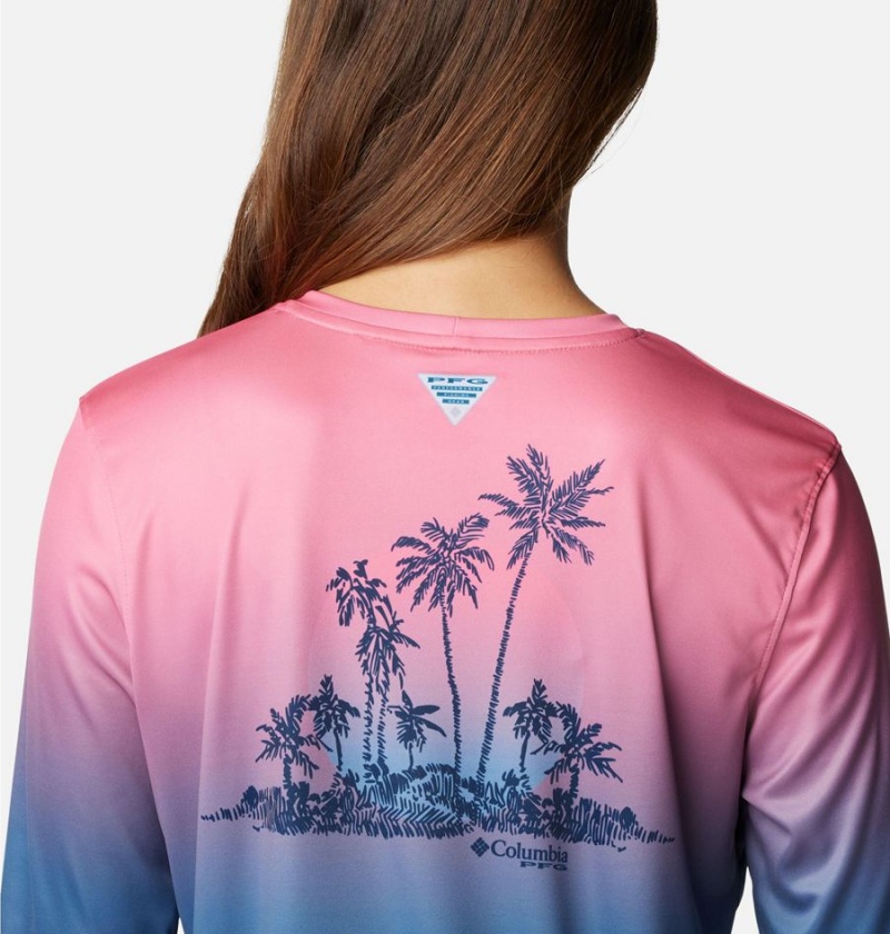 Columbia PFG Tidal Isle Rise Fade Long Sleeve Women's T-Shirt Blue | GASNMZ-179