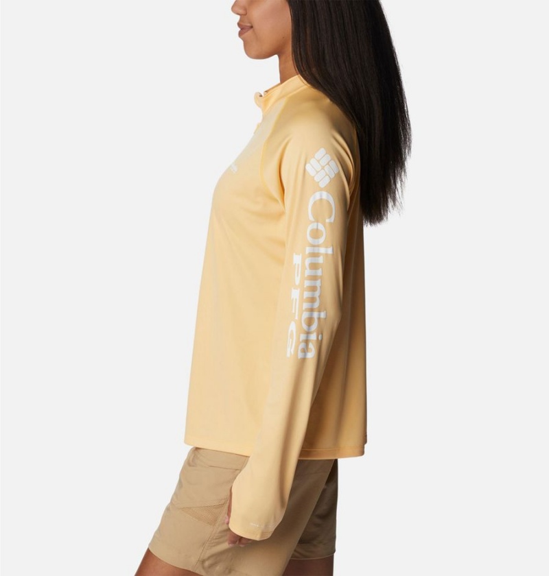 Columbia PFG Tidal Quarter Zip Long Sleeve Women's T-Shirt Yellow | SGIHFC-204