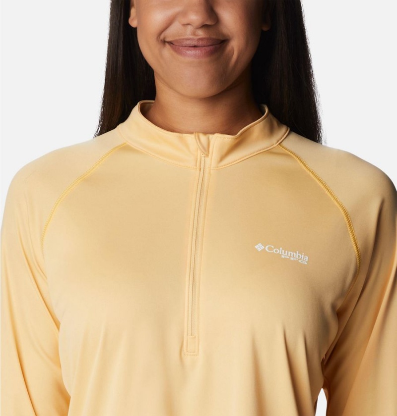 Columbia PFG Tidal Quarter Zip Long Sleeve Women's T-Shirt Yellow | SGIHFC-204