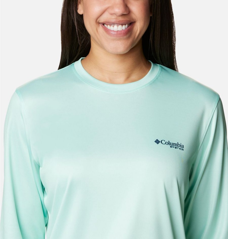 Columbia PFG Tidal Tri-Sail Long Sleeve Women's T-Shirt Green | WMZQGI-782