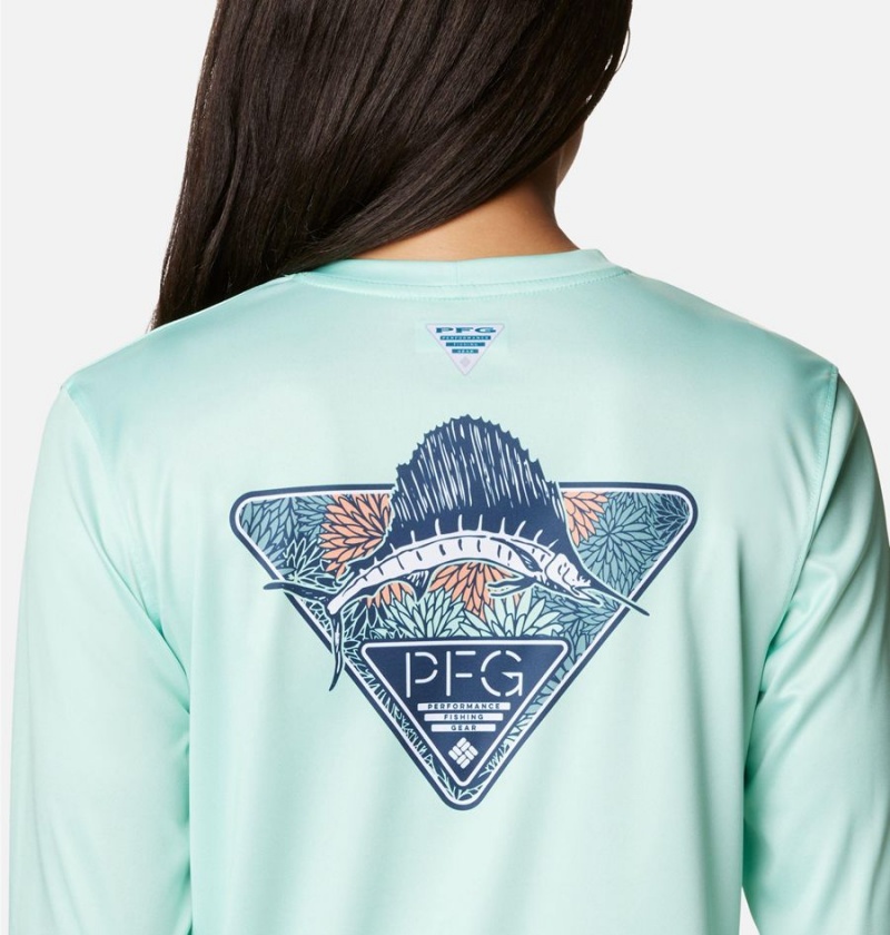 Columbia PFG Tidal Tri-Sail Long Sleeve Women's T-Shirt Green | WMZQGI-782