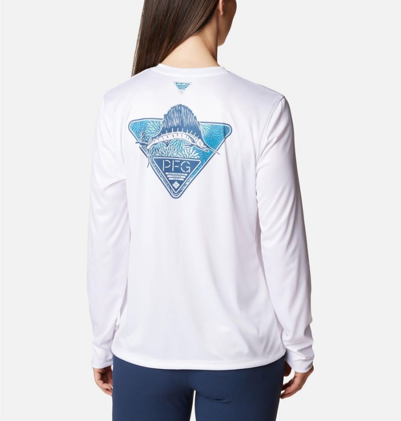 Columbia PFG Tidal Tri-Sail Long Sleeve Women's T-Shirt White | MRGKJN-136