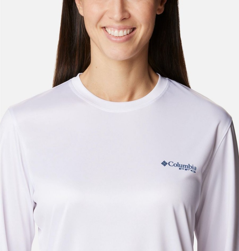 Columbia PFG Tidal Tri-Sail Long Sleeve Women's T-Shirt White | MRGKJN-136