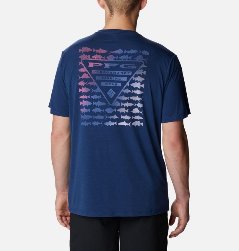 Columbia PFG Triangle Fill Tech Men's T-Shirt Blue | OLCWBP-163