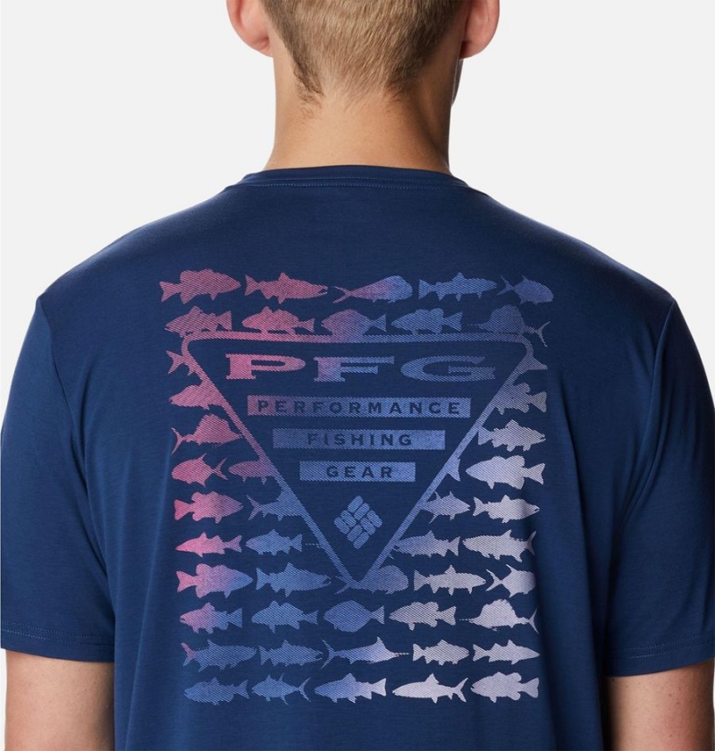Columbia PFG Triangle Fill Tech Men's T-Shirt Blue | OLCWBP-163