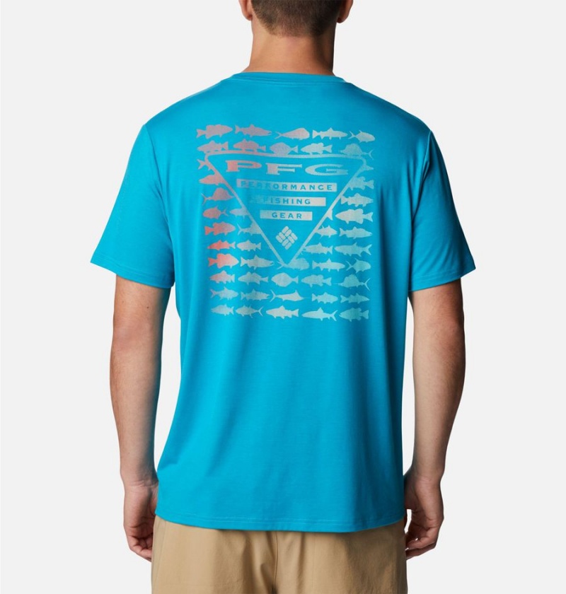 Columbia PFG Triangle Fill Tech Men's T-Shirt Turquoise | GMPQVI-946