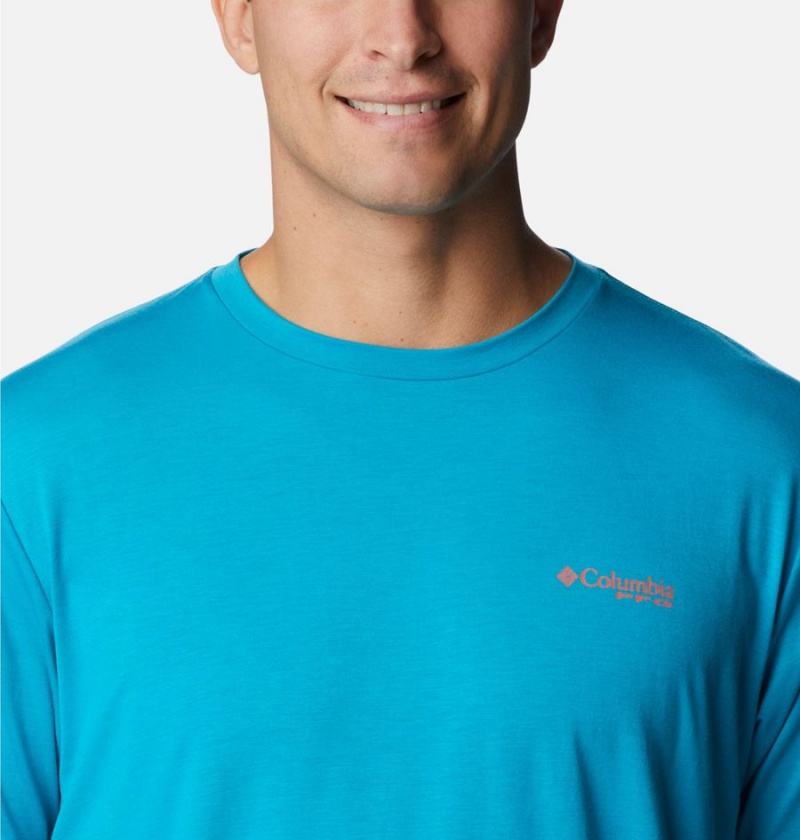 Columbia PFG Triangle Fill Tech Men's T-Shirt Turquoise | GMPQVI-946