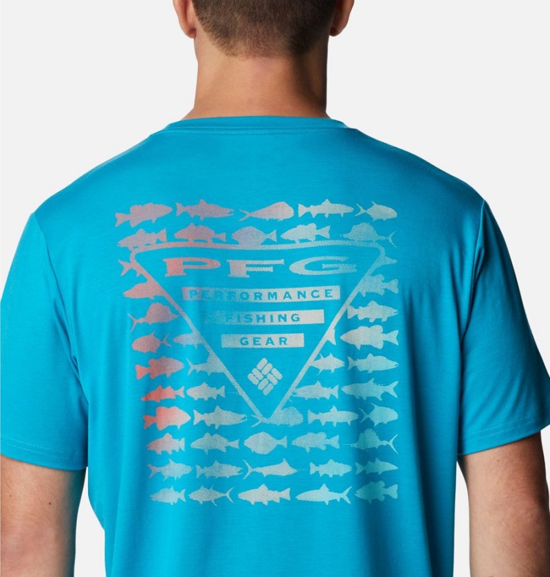 Columbia PFG Triangle Fill Tech Men's T-Shirt Turquoise | GMPQVI-946