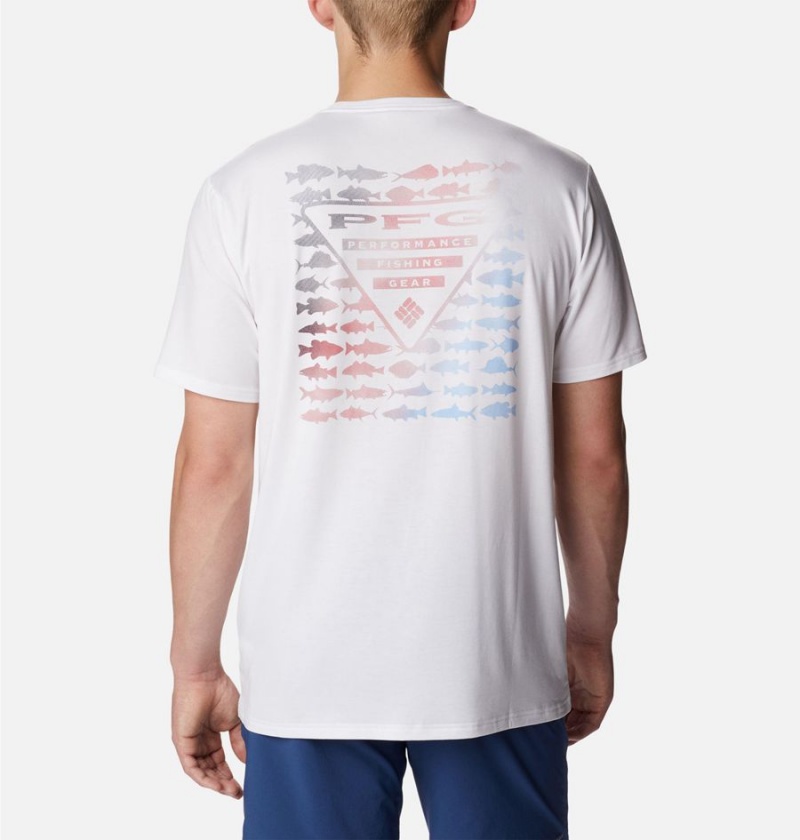 Columbia PFG Triangle Fill Tech Men's T-Shirt White | TNXBJU-642