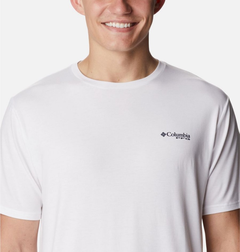 Columbia PFG Triangle Fill Tech Men's T-Shirt White | TNXBJU-642