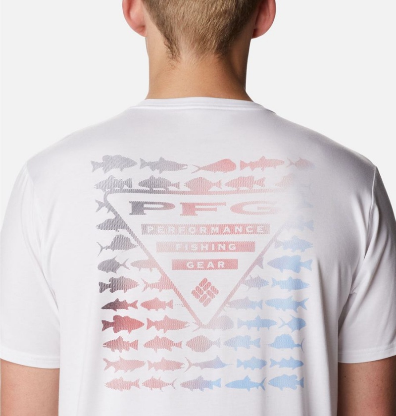 Columbia PFG Triangle Fill Tech Men's T-Shirt White | TNXBJU-642