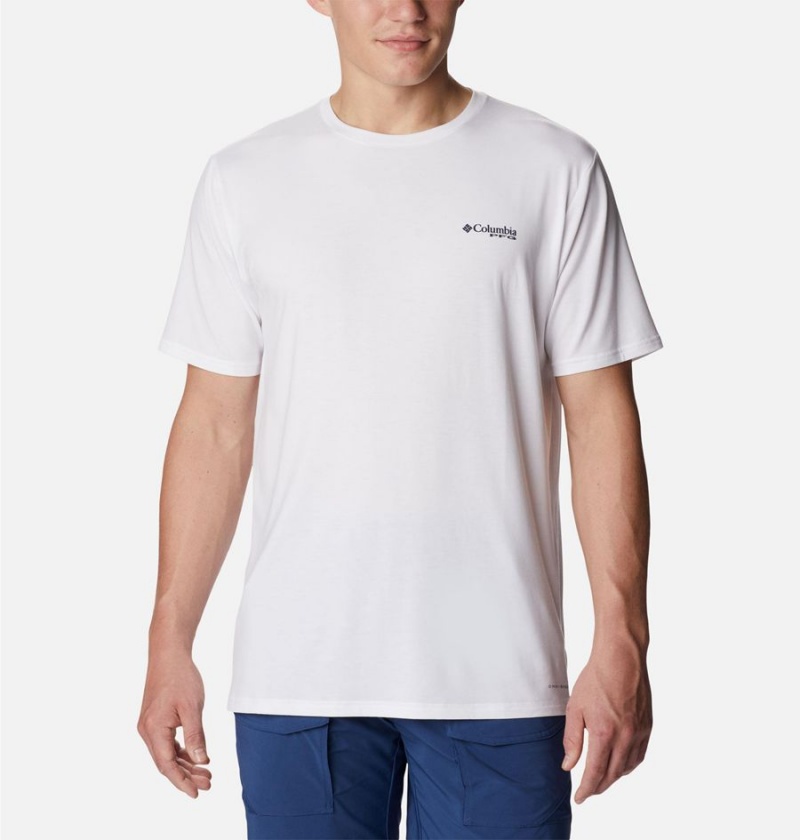 Columbia PFG Triangle Fill Tech Men\'s T-Shirt White | TNXBJU-642