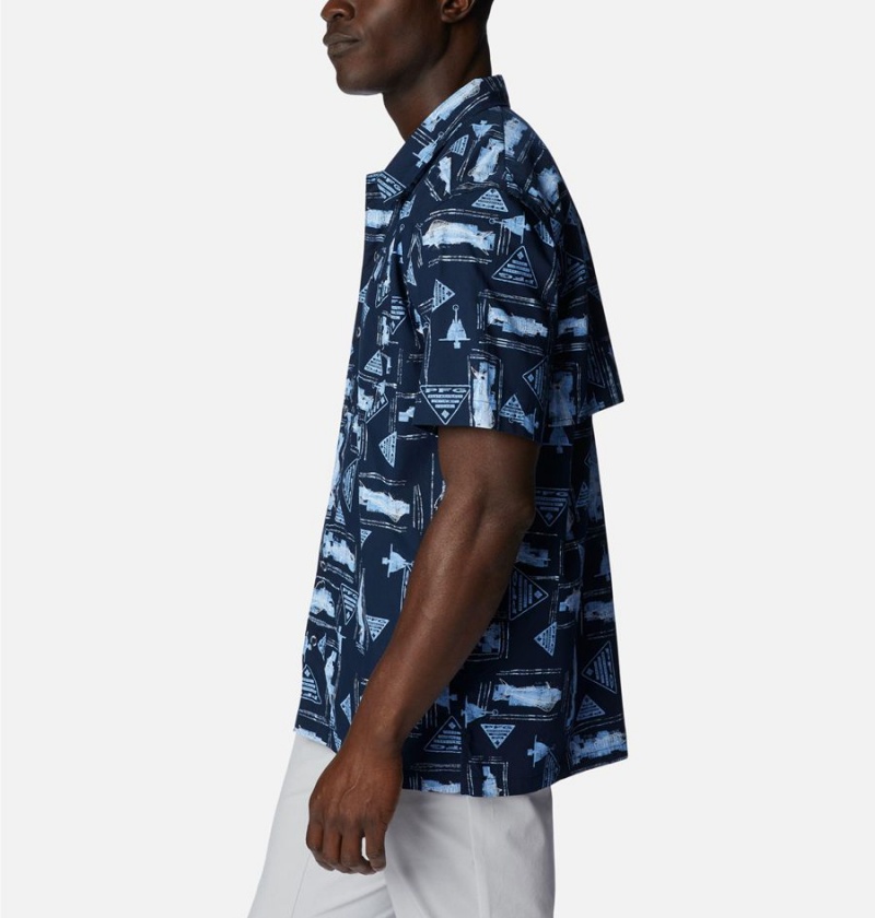 Columbia PFG Trollers Best Short Sleeve Men's Shirt Navy | XNIPVJ-631