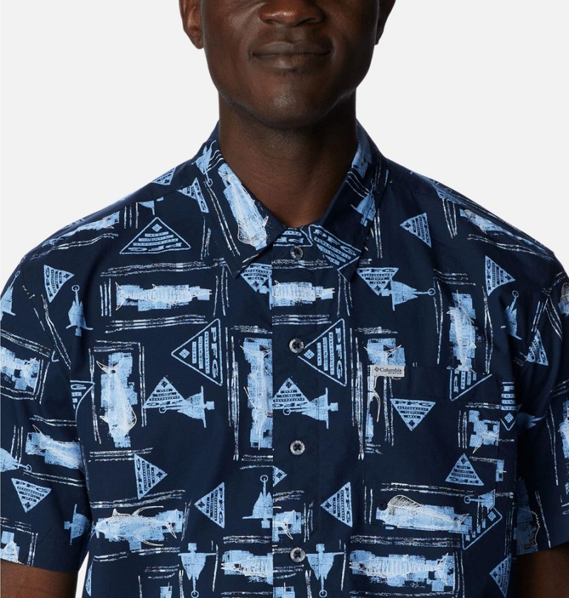 Columbia PFG Trollers Best Short Sleeve Men's Shirt Navy | XNIPVJ-631