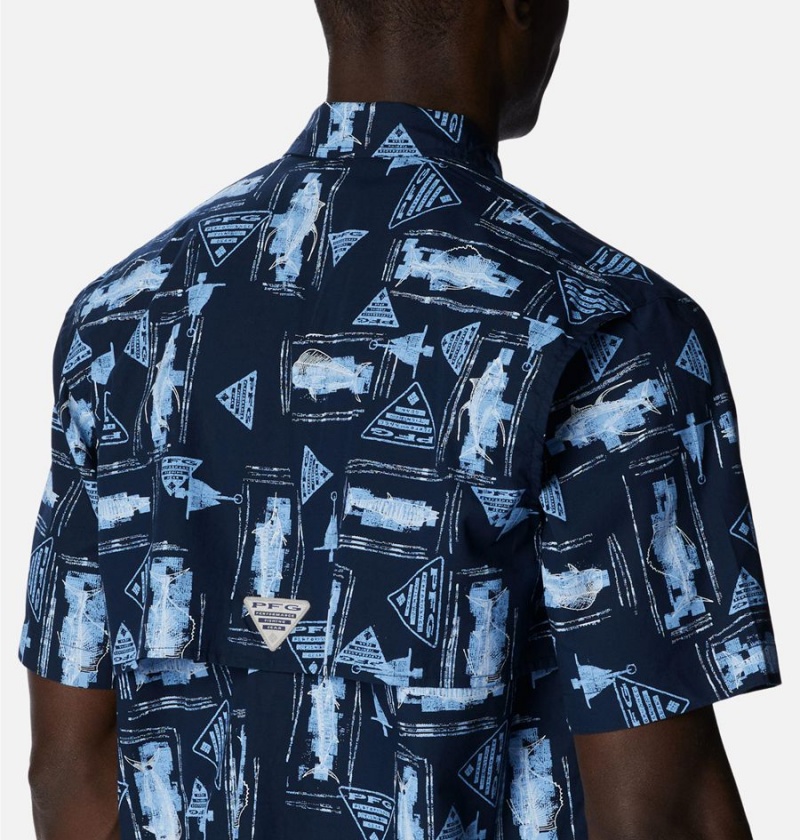 Columbia PFG Trollers Best Short Sleeve Men's Shirt Navy | XNIPVJ-631