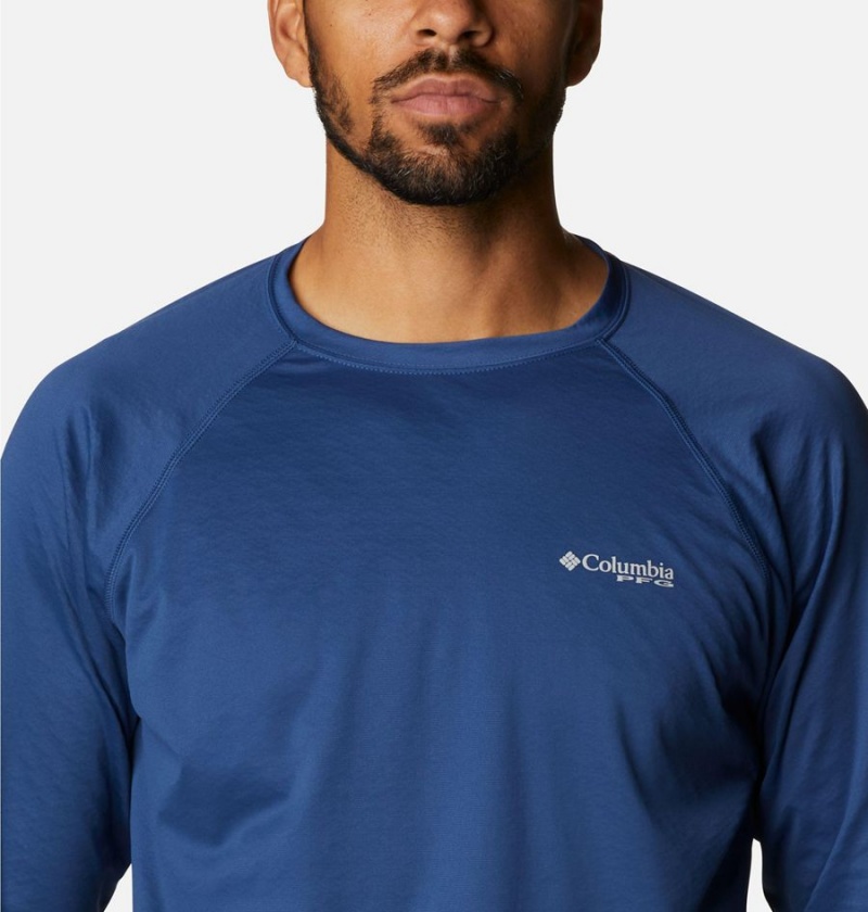 Columbia PFG Zero Rules Ice Long Sleeve Men's T-Shirt Blue | ZQTLVX-198