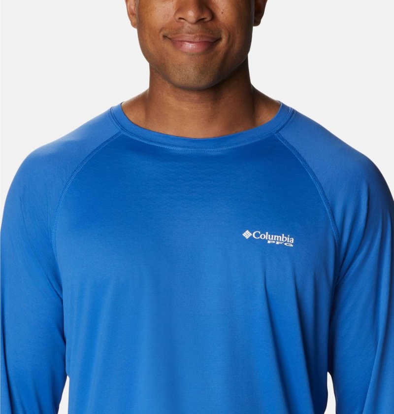 Columbia PFG Zero Rules Ice Long Sleeve Men's T-Shirt Blue | VXNWLQ-825