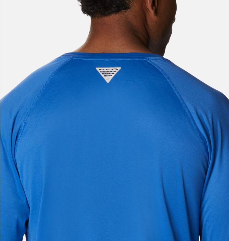 Columbia PFG Zero Rules Ice Long Sleeve Men's T-Shirt Blue | VXNWLQ-825