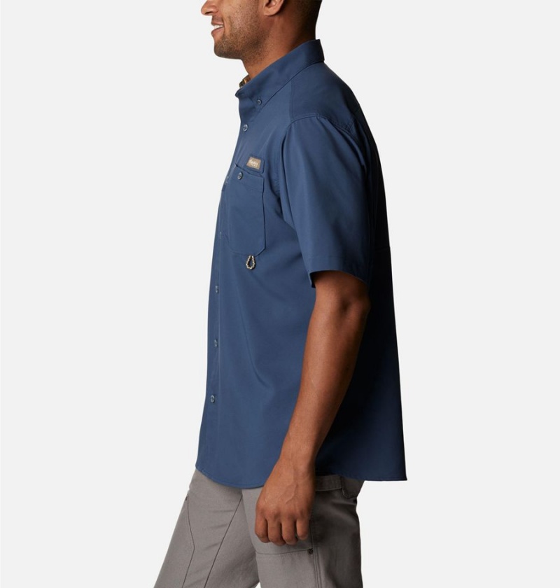 Columbia PHG Bucktail Short Sleeve Woven Men's Shirt Blue | QYHOLX-819