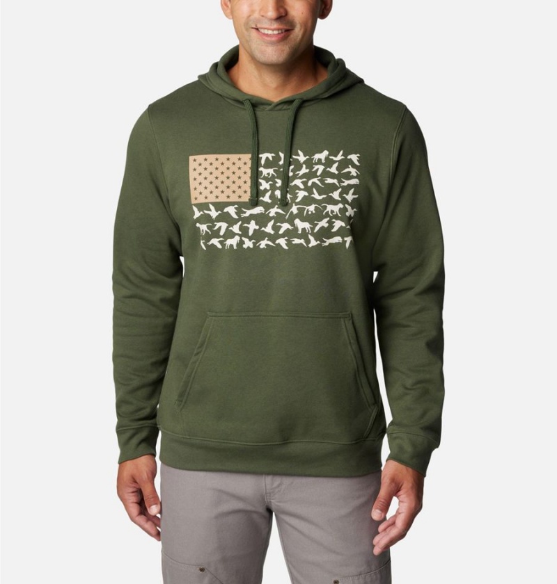 Columbia PHG Game Flag II Men\'s Hoodie Olive | FQHPSO-961