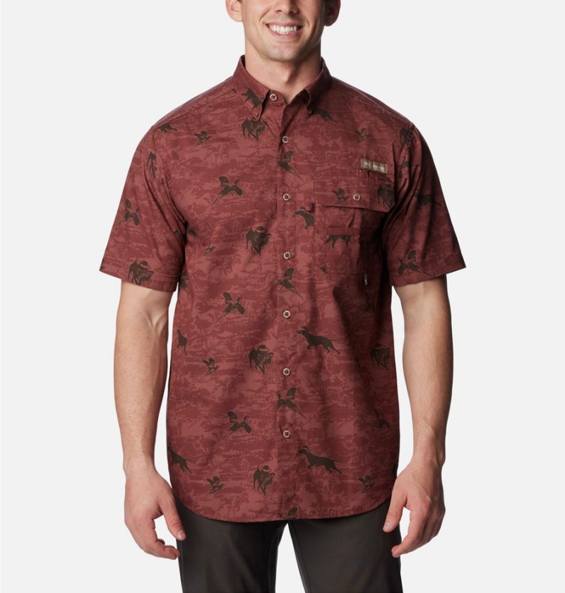 Columbia PHG Super Sharptail Short Sleeve Men\'s Shirt Red | YJWRNE-684