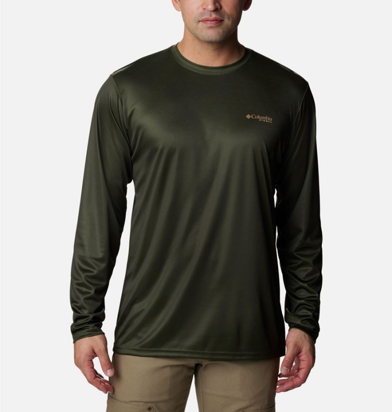 Columbia PHG Terminal Shot Game Flag Long Sleeve Men's T-Shirt Olive | YXMNZI-106