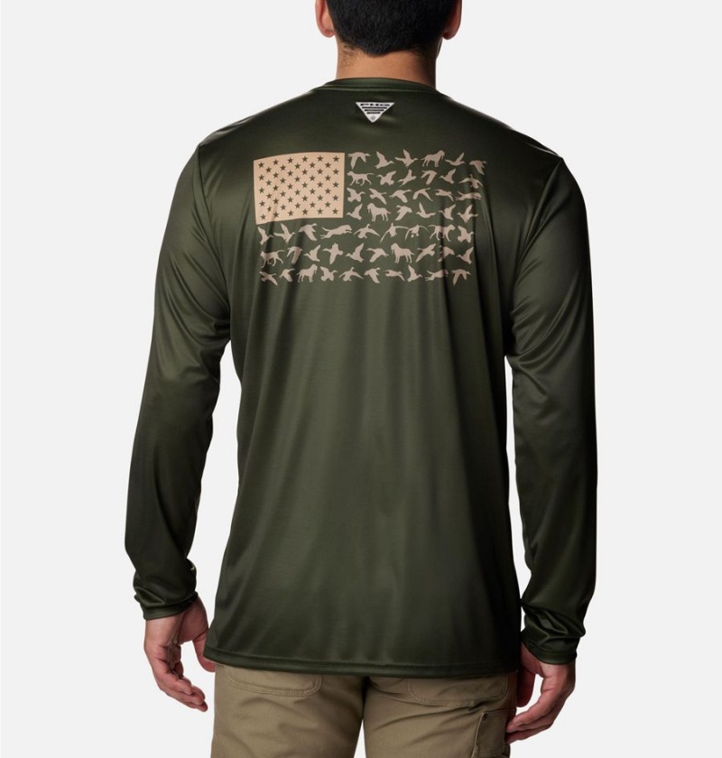Columbia PHG Terminal Shot Game Flag Long Sleeve Men\'s T-Shirt Olive | YXMNZI-106