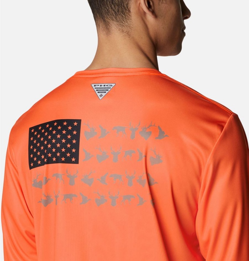 Columbia PHG Terminal Shot Game Flag Long Sleeve Men's T-Shirt Orange | HEGCFB-136