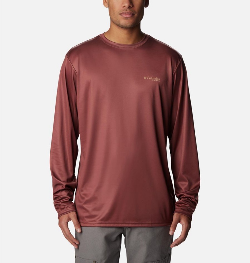 Columbia PHG Terminal Shot Game Flag Long Sleeve Men's T-Shirt Red | BNAROF-034