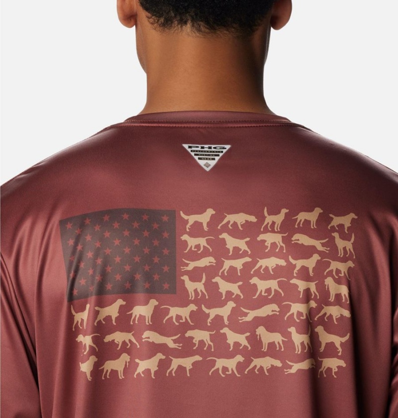 Columbia PHG Terminal Shot Game Flag Long Sleeve Men's T-Shirt Red | BNAROF-034