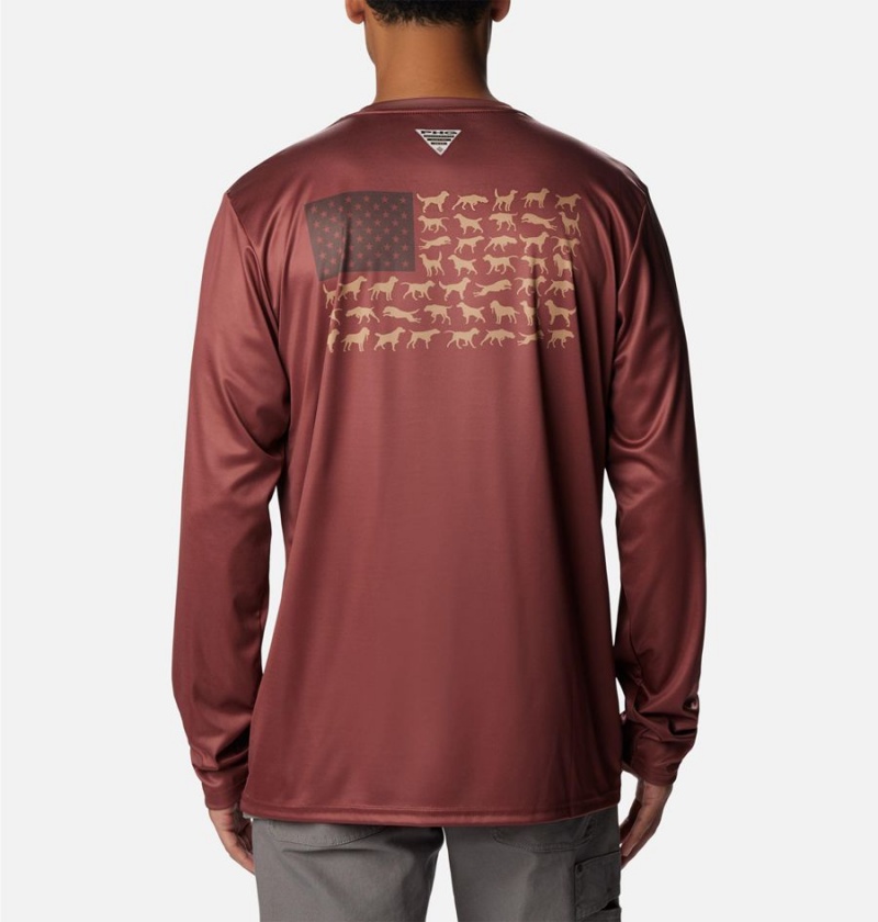 Columbia PHG Terminal Shot Game Flag Long Sleeve Men\'s T-Shirt Red | BNAROF-034