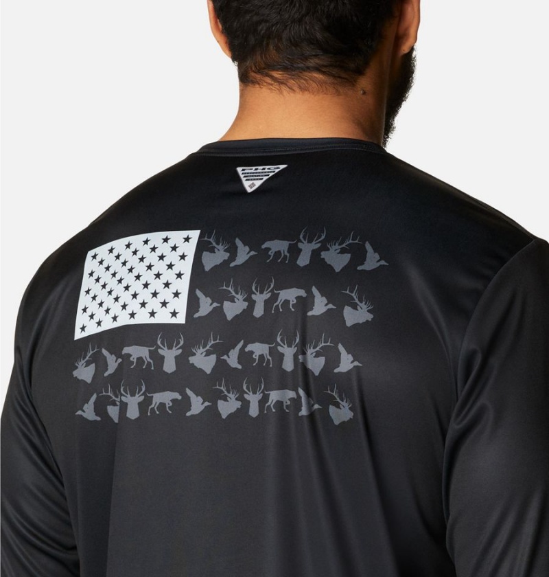Columbia PHG Terminal Shot Game Flag Long Sleeve Men's T-Shirt Black | IQRPDA-726