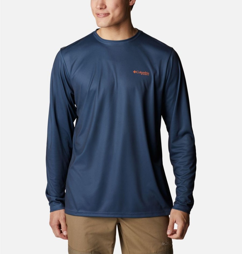 Columbia PHG Terminal Shot Game Flag Long Sleeve Men's T-Shirt Blue | IQKFUJ-065