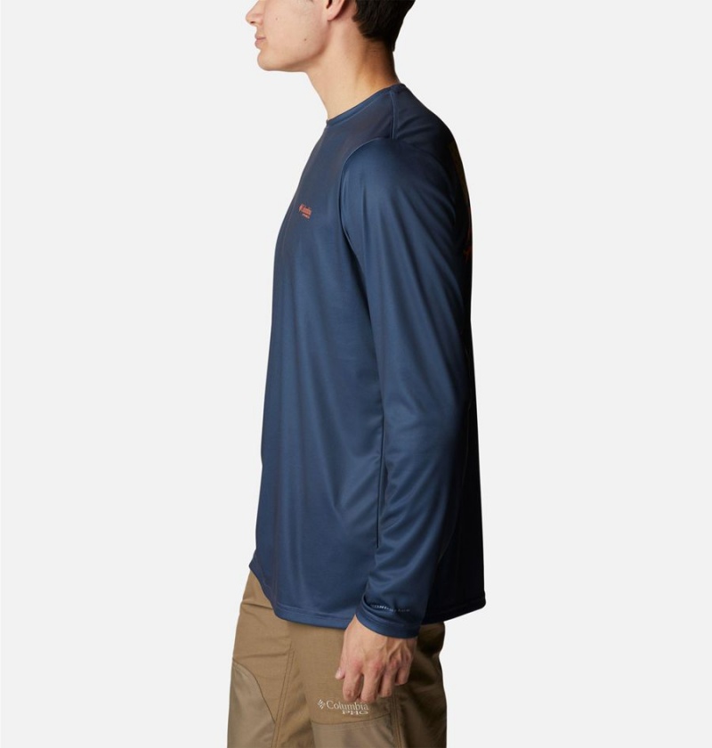 Columbia PHG Terminal Shot Game Flag Long Sleeve Men's T-Shirt Blue | IQKFUJ-065