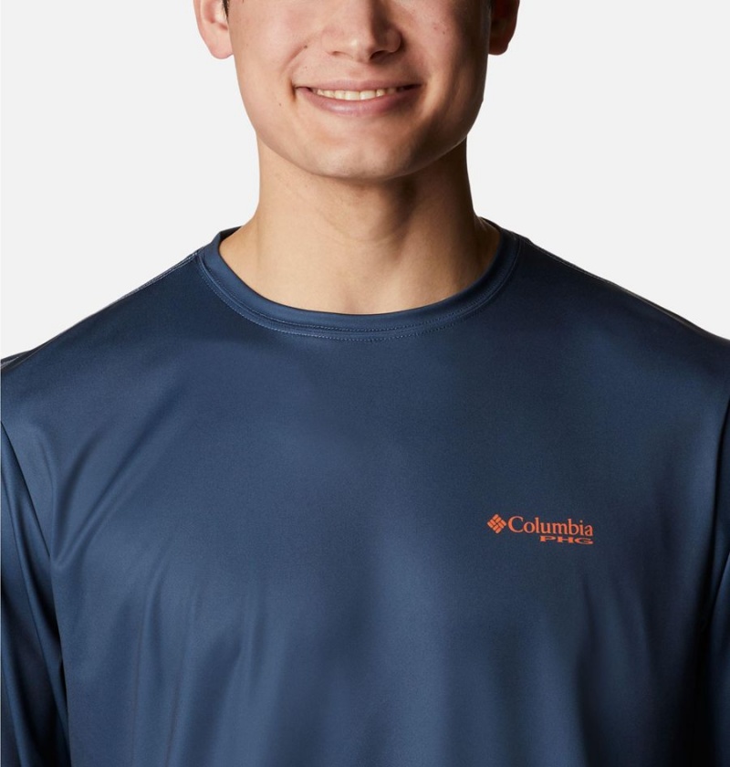 Columbia PHG Terminal Shot Game Flag Long Sleeve Men's T-Shirt Blue | IQKFUJ-065