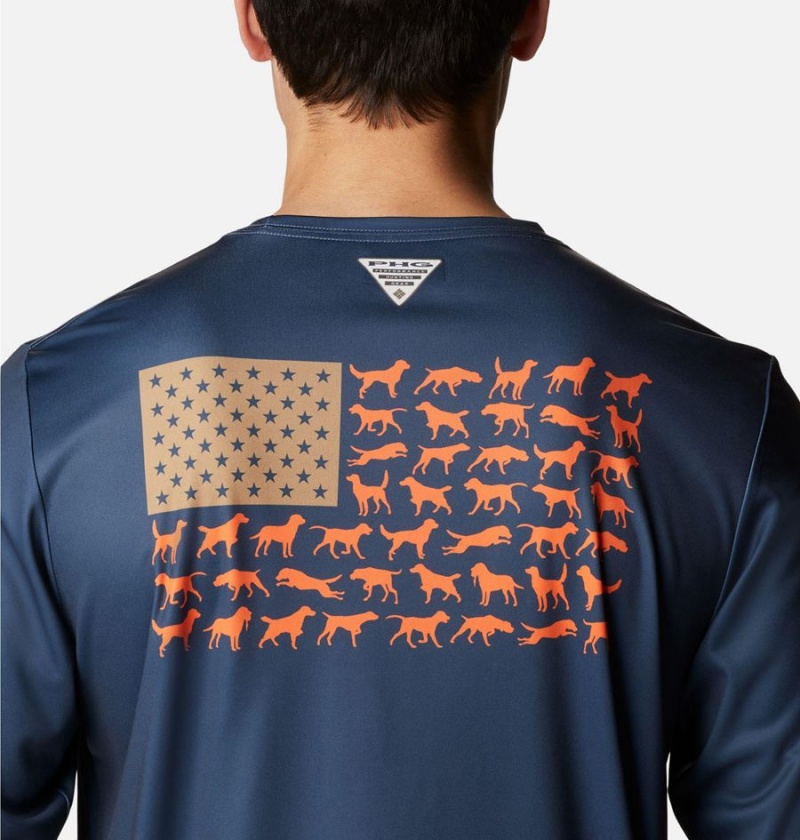 Columbia PHG Terminal Shot Game Flag Long Sleeve Men's T-Shirt Blue | IQKFUJ-065