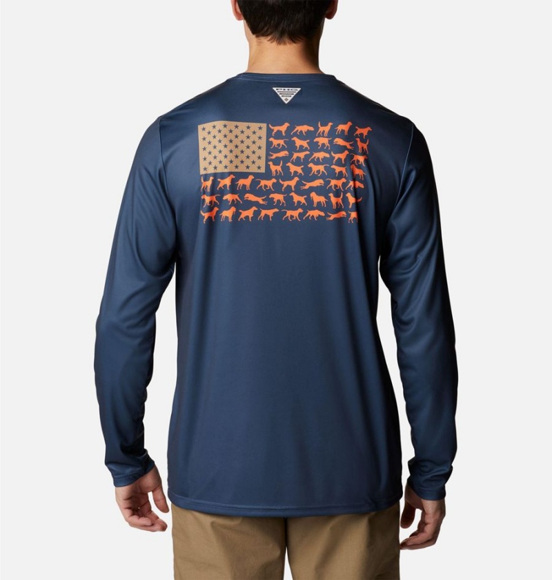Columbia PHG Terminal Shot Game Flag Long Sleeve Men\'s T-Shirt Blue | IQKFUJ-065