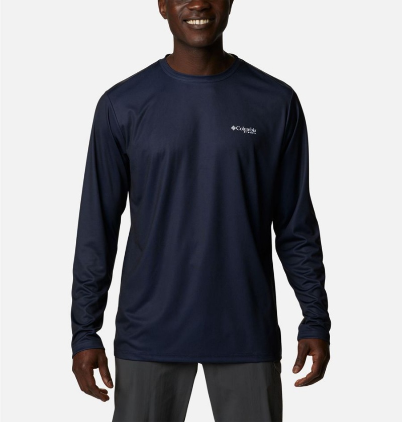 Columbia PHG Terminal Shot Game Flag Long Sleeve Men's T-Shirt Navy | TJFAYO-438