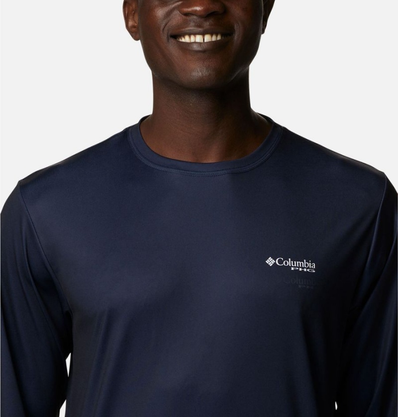 Columbia PHG Terminal Shot Game Flag Long Sleeve Men's T-Shirt Navy | TJFAYO-438