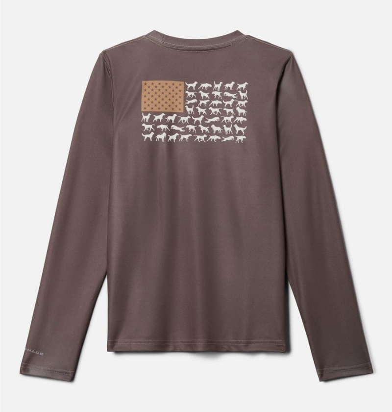 Columbia PHG Terminal Shot Game Flag Long Sleeve Kids' T-Shirt Brown | VSJWEX-481