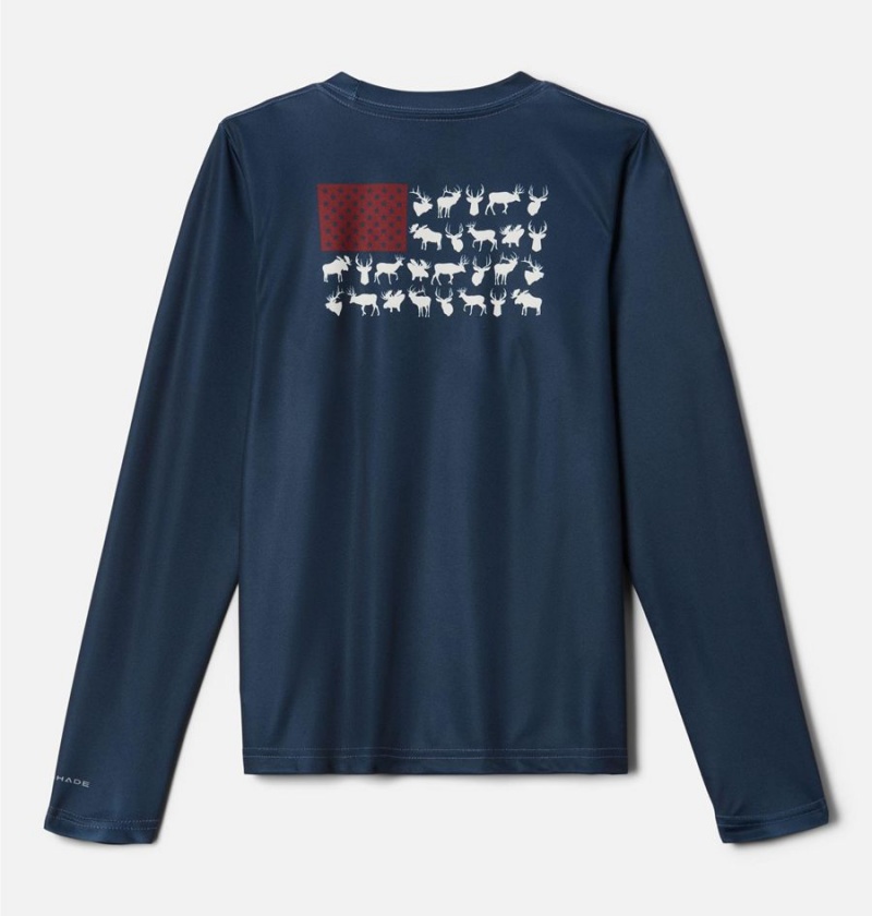 Columbia PHG Terminal Shot Game Flag Long Sleeve Kids' T-Shirt Navy | JSZAIQ-329